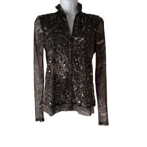 Berek Hoodie Jacket Y2k Fairy Grunge Medium‎ Black Sequin Metallic Sheer Zip Up